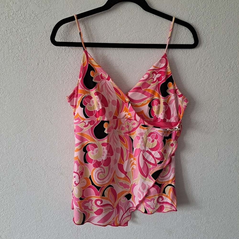 No Boundaries Pink and Orange Floral Camisole Y2K